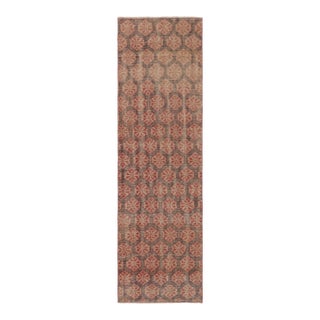 Vintage Distressed Runner Rug, Rust-Blue Geometric Floral Pattern - Rug & Kilim For Sale