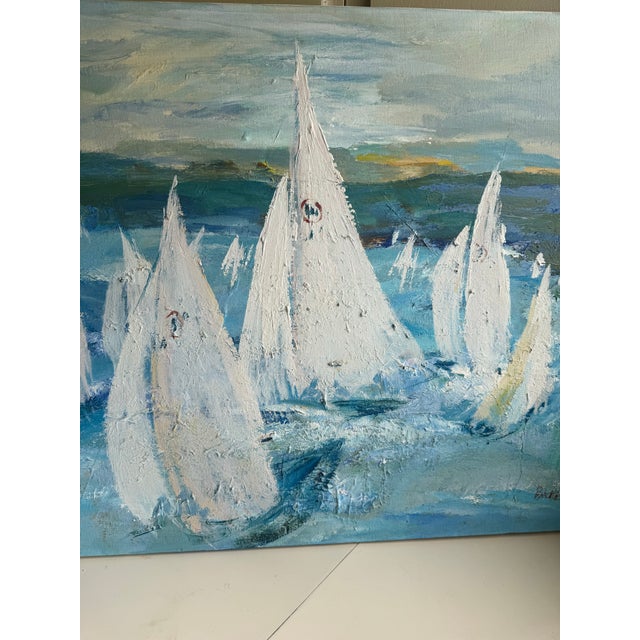 Vintage Original Painting of Sailboats Racing For Sale - Image 4 of 9