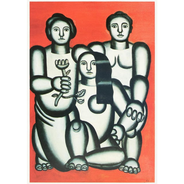 1990 After Fernand Leger "Three Girls on Red Background", Full-Color Parisian Print For Sale - Image 9 of 9