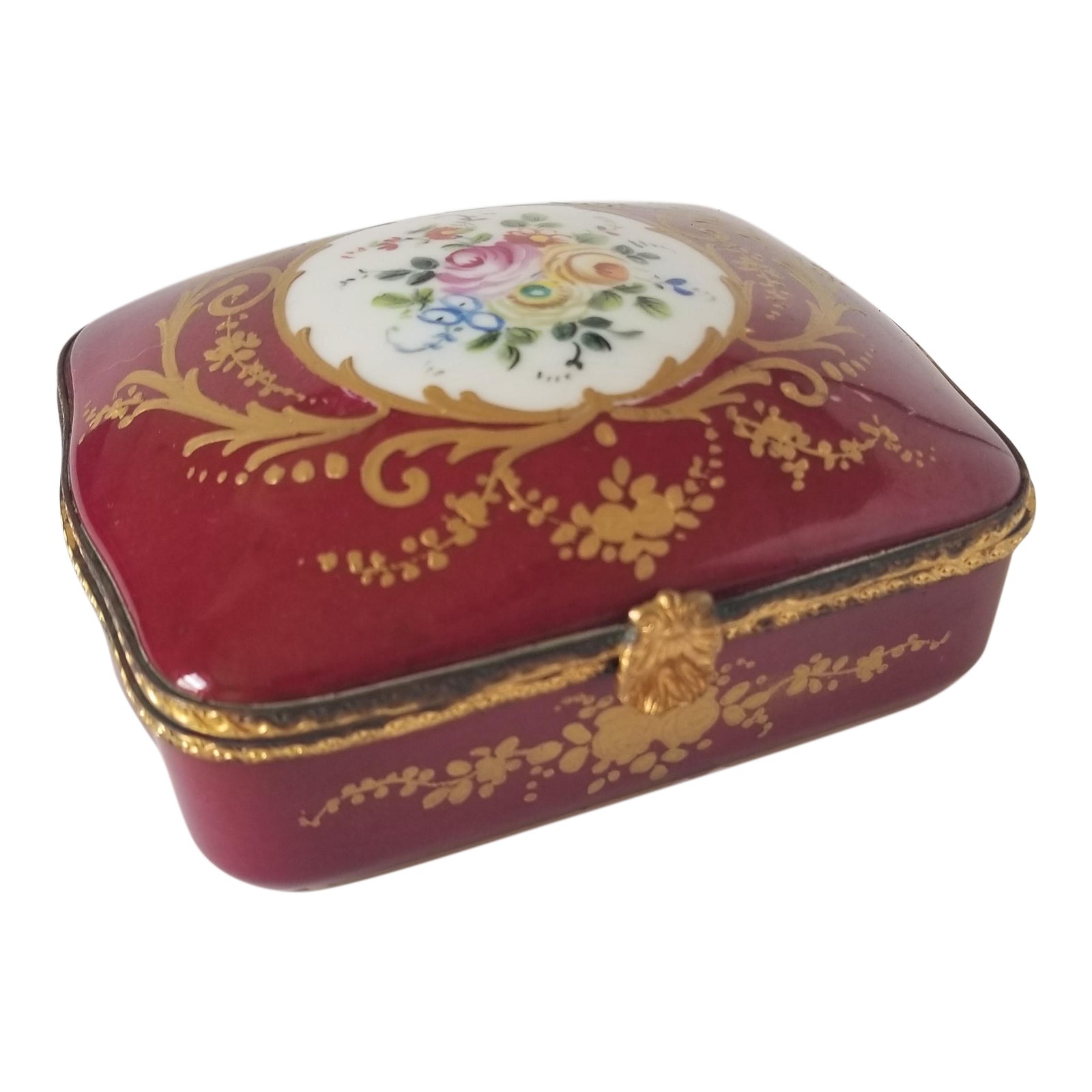 Antique Limoges France Porcelain Handpainted Trinket Box | Chairish