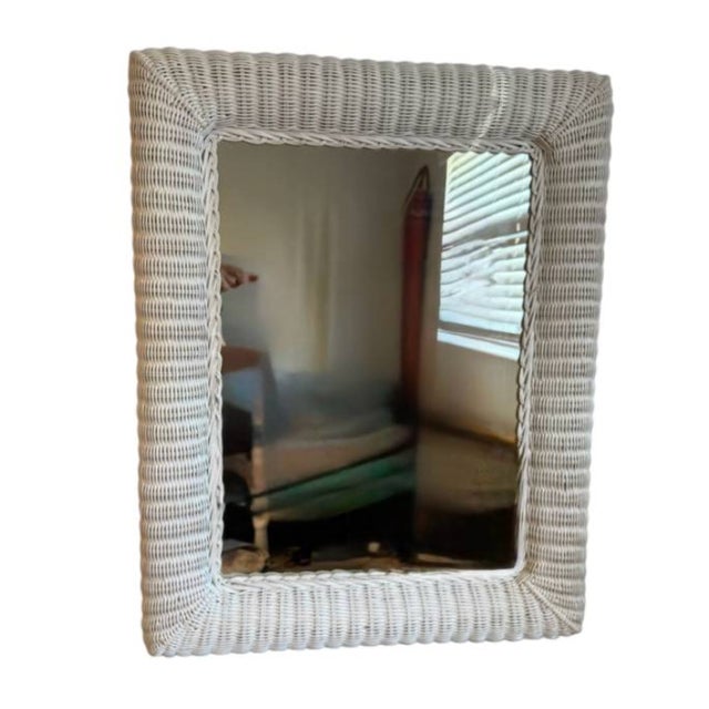 Large Vintage wicker framed Mirror, Solid Wood Back 36x3x27”