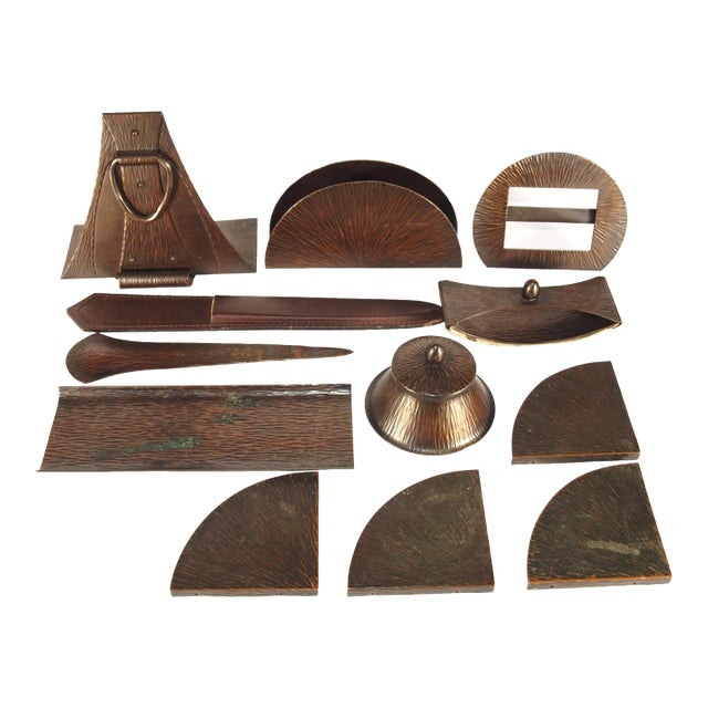 1930s Roycroft 8-Piece Arts & Craft Copper Desk Set For Sale