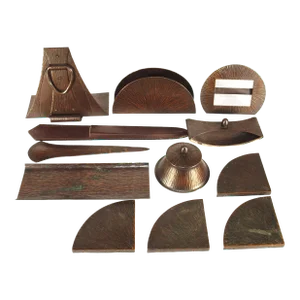 1930s Roycroft 8-Piece Arts & Craft Copper Desk Set