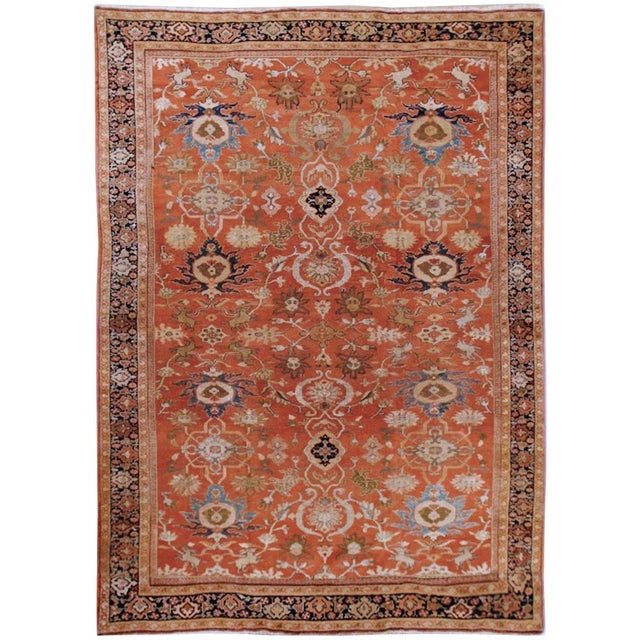 19th Century Antique Orange Sultanabad Area Rug 8'5 X 11'10 For Sale - Image 9 of 9