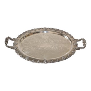 1930 Victorian Silver on Copper Ornate Grapevine Hosting Platter Tray National Silver Company For Sale