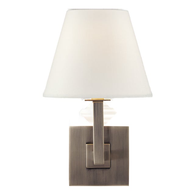 Studio VC for Visual Comfort Signature Architectural Wall Sconce in Brushed Steel with Linen Shade For Sale