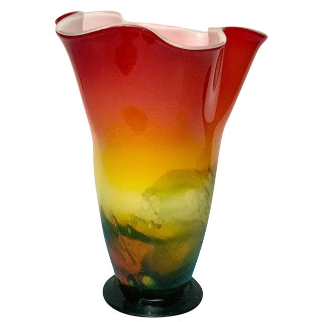 Murano Sunburst of Colors Art Glass Fazzoletto Vase For Sale - Image 16 of 18