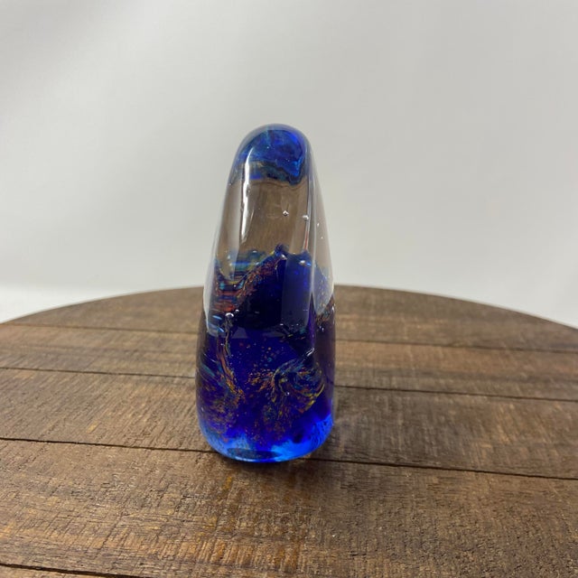 Glass Vintage Murano Aquarium Fish Cobalt Paperweight For Sale - Image 7 of 8