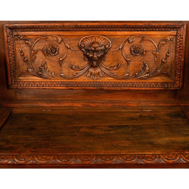 Antique 19th Century Italian Renaissance Revival Carved Walnut Bench Settle 1880 For Sale - Image 13 of 17