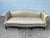 Scroll Arm Down Filled Camelback Sofa- Reupholstered in Golden Cream Damask Silk For Sale - Image 12 of 12