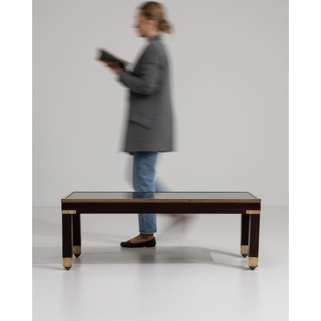 Gold 1960s Wood & Brass Coffee Table With Glass Covered Relief Of Galloping Horses For Sale - Image 8 of 13