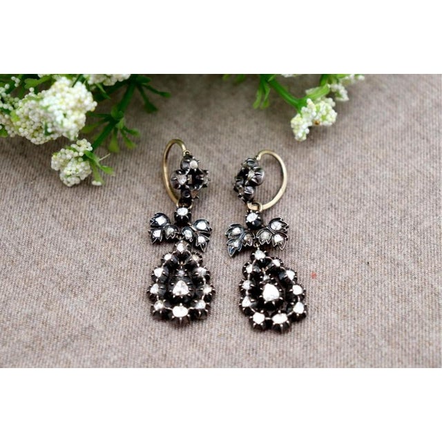 Gold Earrings with Diamond Stud, Set of 2 For Sale - Image 4 of 6