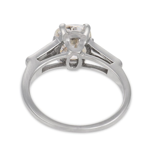 Mid Century Gia 1.51 Carat Old Mine Cut Diamond Platinum Engagement Ring, Size 4.25 For Sale In Los Angeles - Image 6 of 8