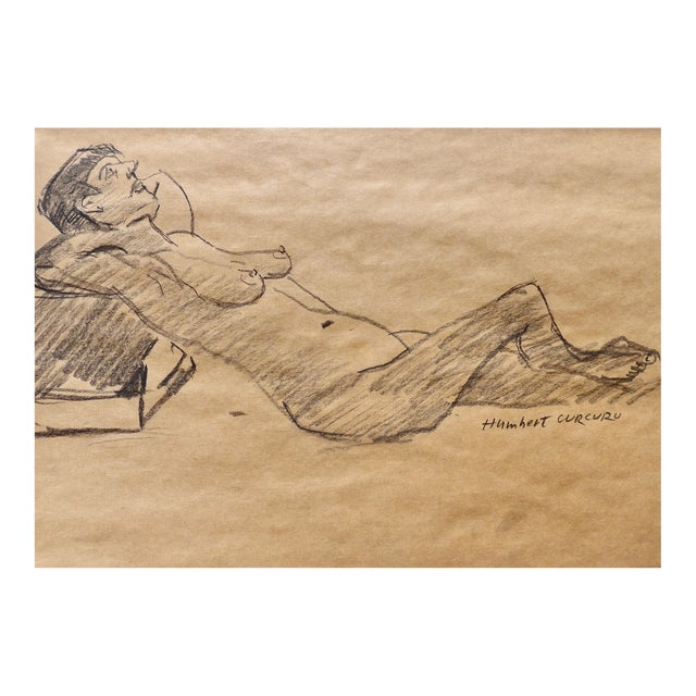 "French Nude" Modern Charcoal Drawing on Paper For Sale