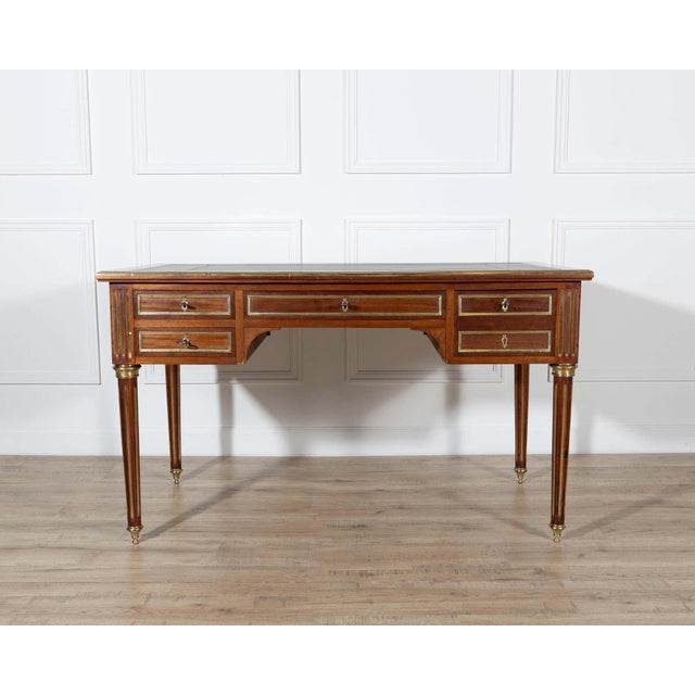 Wood 19th Century Louis XVI–Style Mahogany Double-Sided Desk with Leather Top For Sale - Image 7 of 13