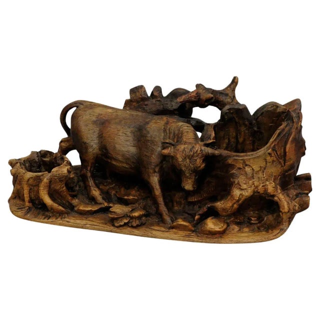 Black Carved Statue of a Bull, Black Forest, 1900 For Sale - Image 8 of 8