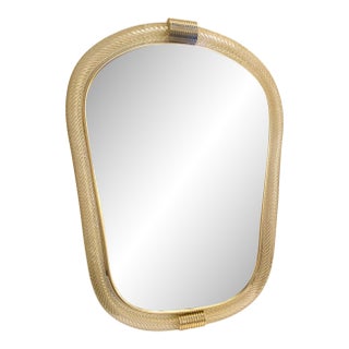 Venetian "Torciglione" Torchon Murano Glass Wall Mirror in Barovier Style For Sale