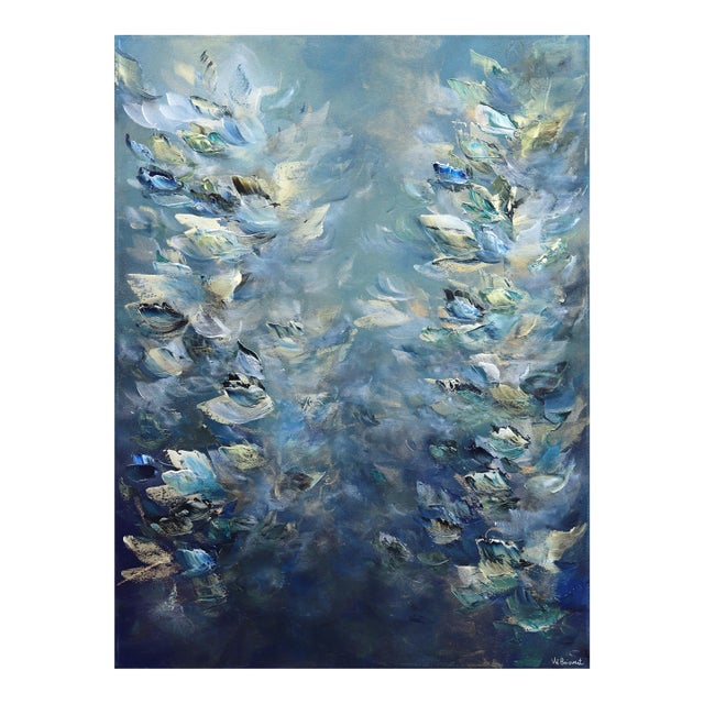 Sailing in the Bahamas - Luminous Blue-Tone Textural Abstract Painting Original Artwork by Vé Boisvert For Sale