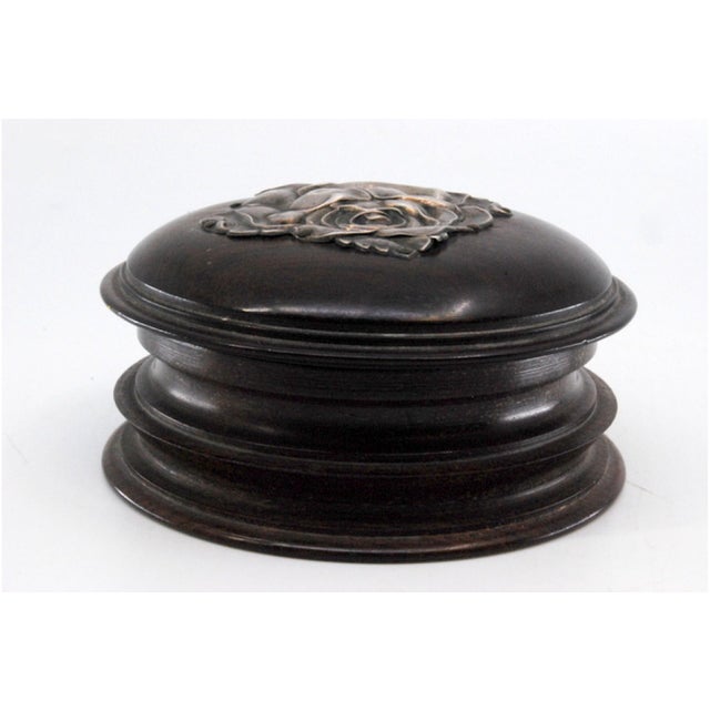 Wooden Jewelry Box with Silver Application and Flower-Shaped Lid, in Good conditions.