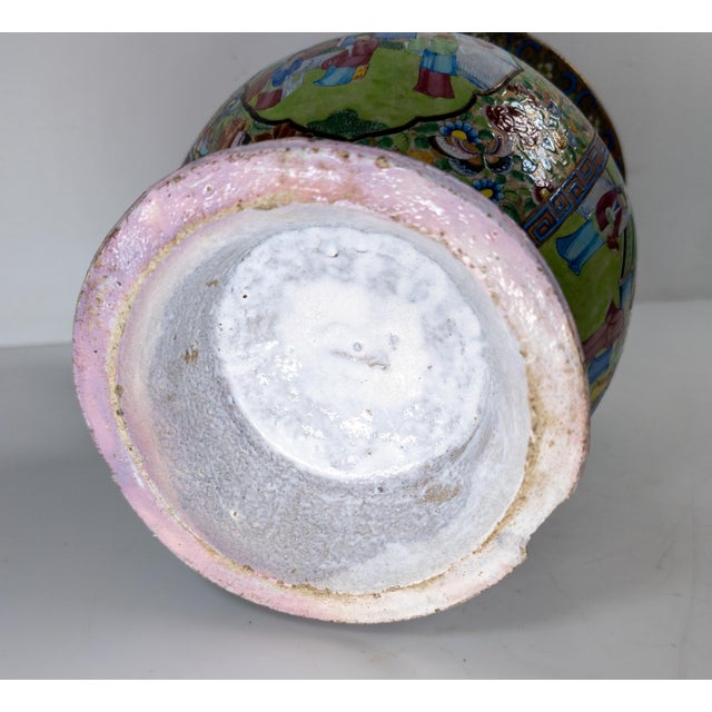 19th Century Chinese Unusual Qing Rose Medallion Yen Yen Vase, Canton Enamel on Stoneware For Sale - Image 17 of 18