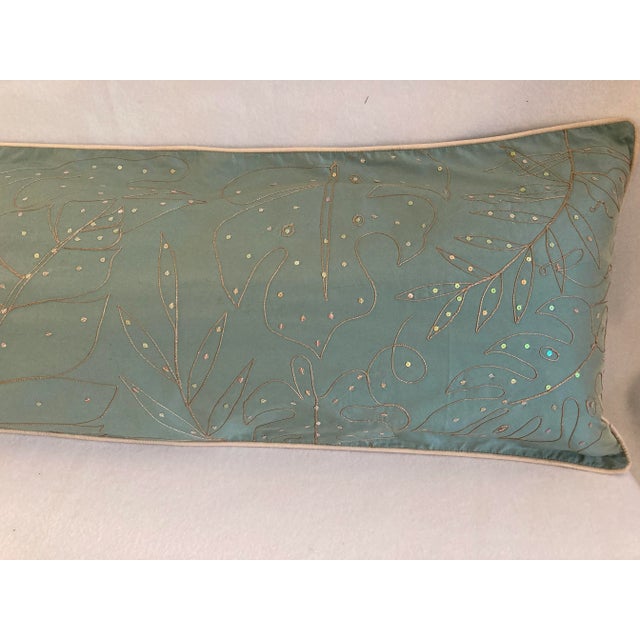 Contemporary Embellished Tropical Botanical Sage Long Lumbar Accent Pillow Cover For Sale - Image 4 of 7