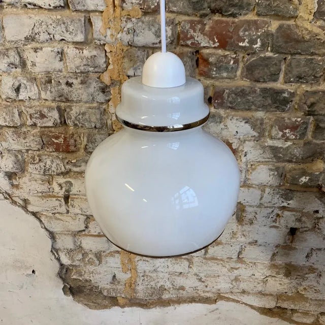 White Opaline Pendant Light, Italy, 1970s For Sale - Image 4 of 7