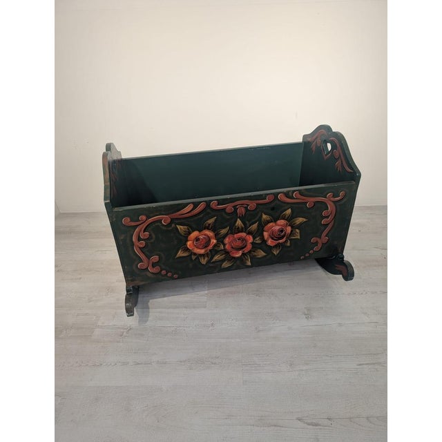 Vintage Hand-Painted Wooden Cradle, 1940s For Sale - Image 3 of 14