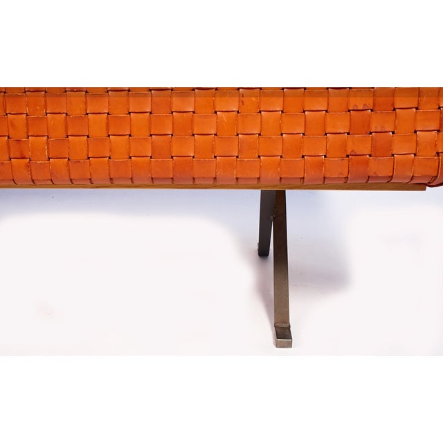 Late 20th Century Enzo Mari “Sigmund” Daybed in Braided Tanned Leather, Wood & Steel For Sale In New York - Image 6 of 10
