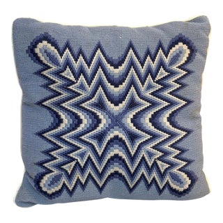 Blue Flamestitch Star Needlepoint Pillow For Sale