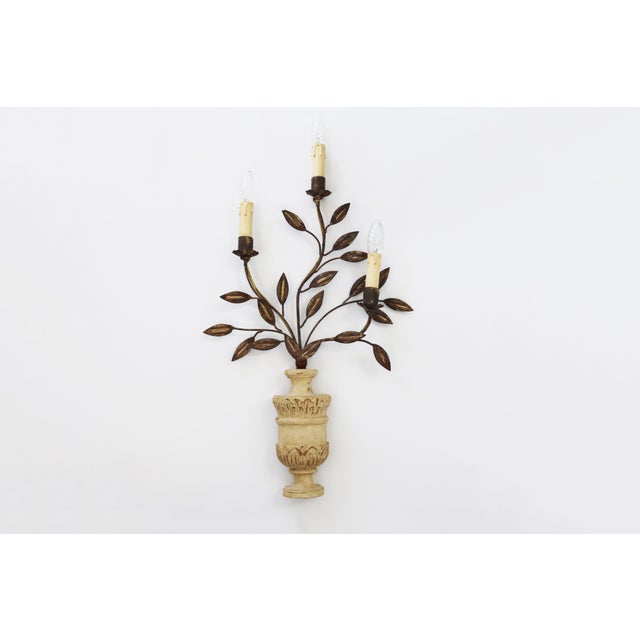 Hollywood Regency 2 Large Florentine Wall Lamps Natural Colors 3-Light E14 Made in Italy Height 78cm, Width 42cm, Depth...