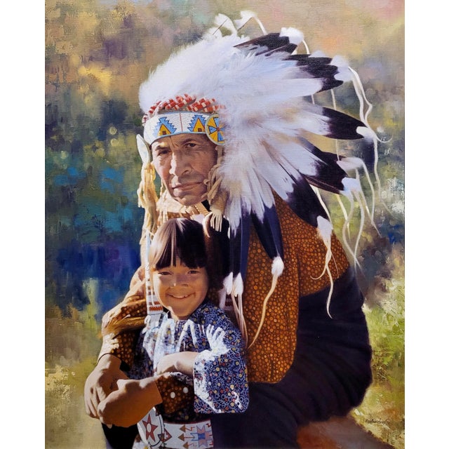 Realism Don Crowley - the Indian Chief With His Grandson - Oil Painting For Sale - Image 3 of 11