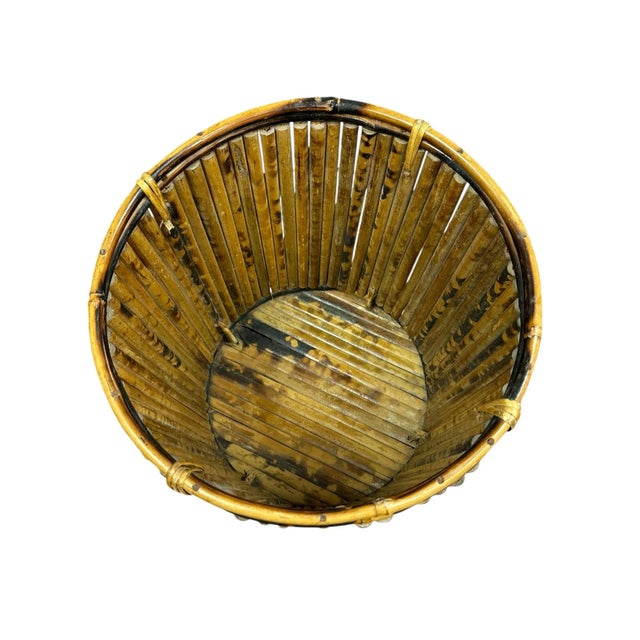 Tortoise Pencil Bamboo and Rattan Basket Planter For Sale - Image 6 of 12