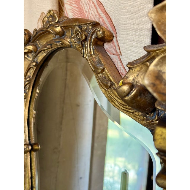 Rococo Vintage Rococo Style Gilt Triptych Girandole Mirror With Candle Sconces For Sale - Image 3 of 12