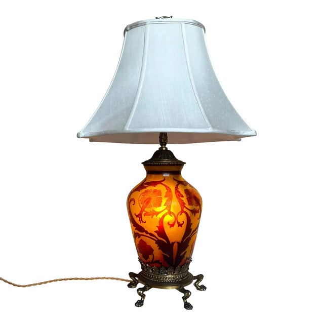 Art Nouveau 1920s Cameo Glass Lamp by Daum For Sale - Image 3 of 12