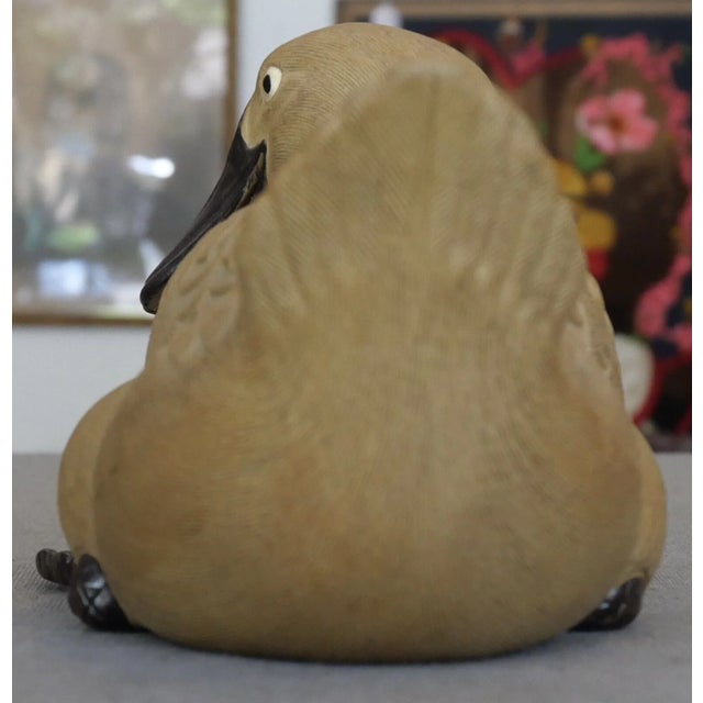 Vintage Circa 1970 Chinese Shiwan Pottery Duck Laying Down Figurine For Sale - Image 4 of 6