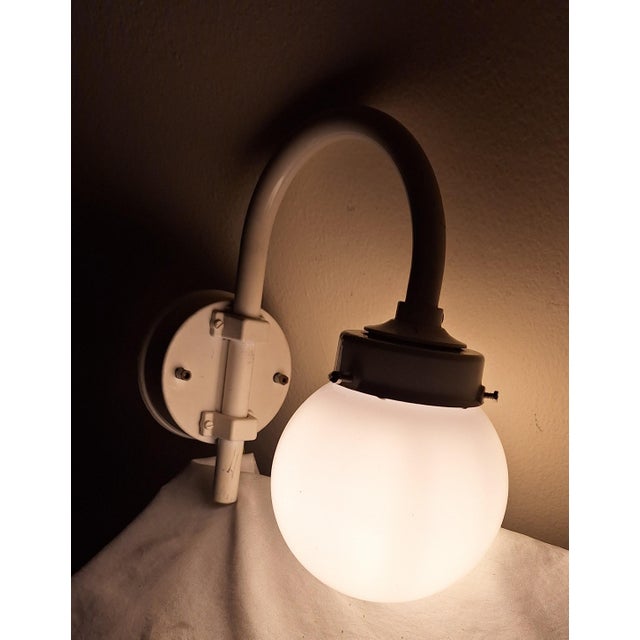 1980s Vintage Wall Lamp with Cream-White Metal Frame and White Glass Shade, 1980s For Sale - Image 5 of 7
