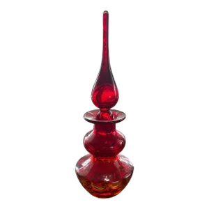 Mid Century Amberina Genie Bottle/Decanter With Flame Stopper