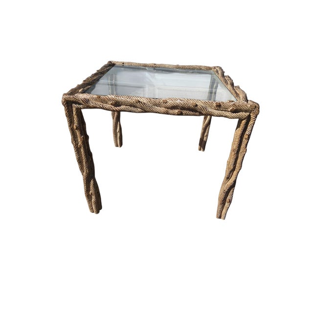 Tan Vintage Carved Faux Bois Mid Century Side Table Hollywood Regency Carved Wood For Sale - Image 8 of 16