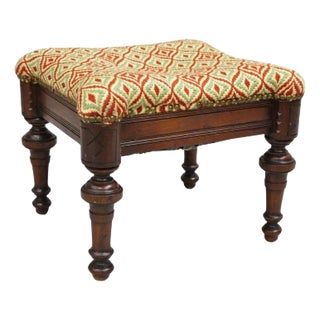 Late 19th Century Antique Eastlake Victorian Shapely Footstool Ottoman With Turn Carved Legs For Sale
