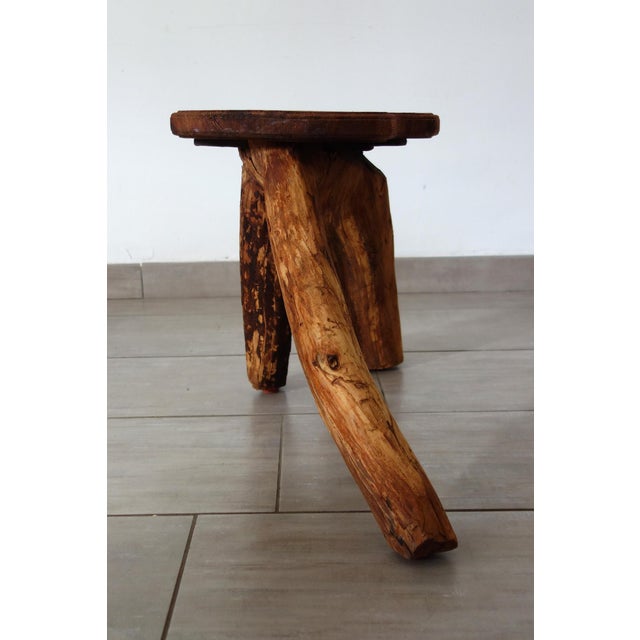 Brutalist Wooden Plant Holder Stool, France, 1960s For Sale - Image 12 of 14