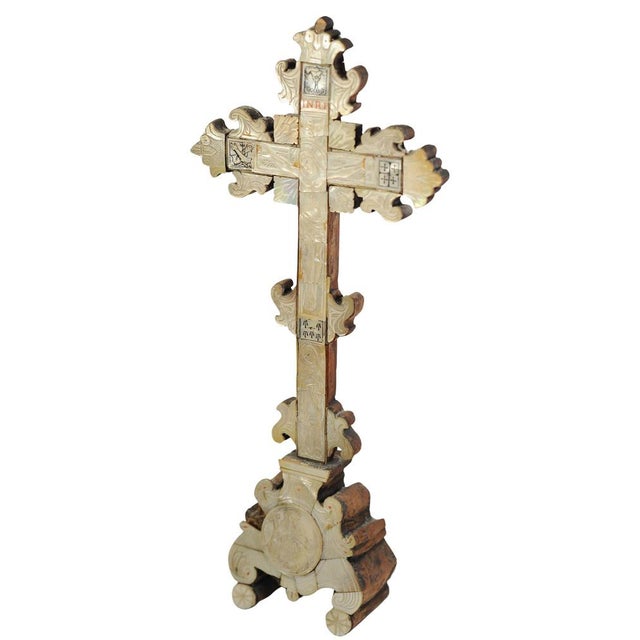 19th Century Olive Wood Crucifix Altar Cross For Sale - Image 5 of 15
