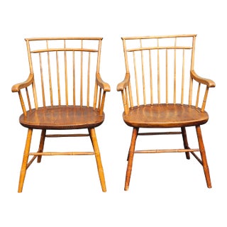 Pair Cohasset Colonials by Hagerty Mid-Century Maple Faux Bamboo Windsor Armchairs For Sale