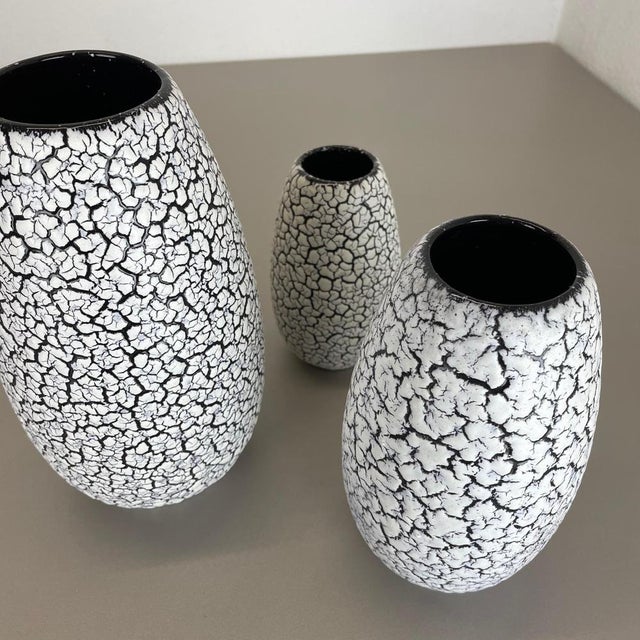 Fat Lava Pottery Craquele Vases attributed to Jasba, Germany, 1970s, Set of 3 For Sale - Image 17 of 18