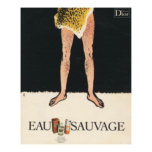 1970 French Mid-Century Men's Christian Dior Advertisement Print for Men's Products by Gruau, Matted For Sale