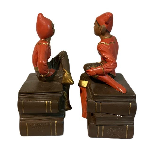 Vintage 1950s ABCO Chalkware Pixie Elf Bookends Pair - Original Sticker & Felt -Up for sale is a beautiful, complete...