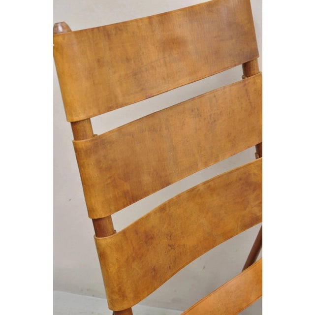 Mid 20th Century Mid 20th Century Costa Rican Campaign Style Teak Brown Leather Folding Rocker Rocking Chair For Sale - Image 5 of 12