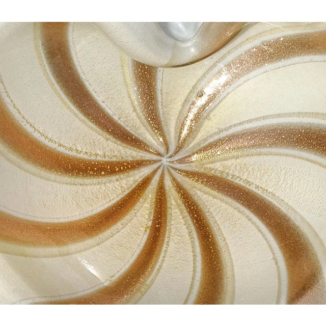 White Vintage Barbini Murano White Gold Flecks Copper Aventurine Stripes Italian Art Glass Decorative Bowl For Sale - Image 8 of 8