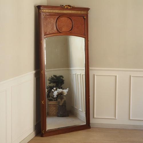 Antique Mahogany Trumeau Wall Mirror with Inlays, 1890 For Sale - Image 6 of 13