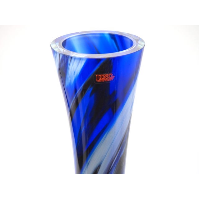 Glass Italian Blue Handmade Glass Vase by Lino, 1980s For Sale - Image 7 of 10