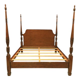 Leighton Hall King Size Rice Carved Poster Bed For Sale
